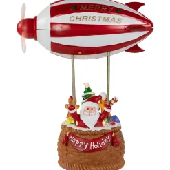 Musical and Animated Blimp and Santa Christmas Decoration - 8.5" - Red and White