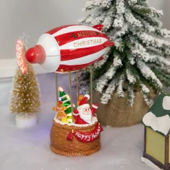 Musical and Animated Blimp and Santa Christmas Decoration - 8.5" - Red and White