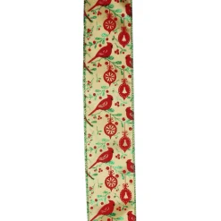 Mustard Yellow and Red Cardinals Wired Christmas Craft Ribbon 2.5" x 10 Yards