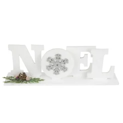 Noel and Snowflake Christmas Sign with Pinecone Holly - 10.25" - White and Silver