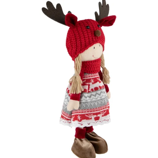 Nordic Girl with Moose Antler Hat Christmas Figure - 17" - Red and White