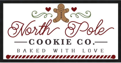 North Pole Cookie Company Gingerbread 11.5" x 21.5" Framed Christmas Wall Decor Sign Poster in a Black Wooden Frame with UV Acrylic and Hangers