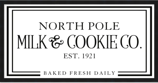 North Pole Milk and Cookie Company 11.5" x 21.5" Framed Christmas Wall Decor Sign Poster in a Black Wooden Frame with UV Acrylic and Hangers