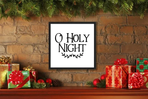 O Holy Night 15.5" x 15.5" Framed Christmas Wall Decor Art Print Sign Poster in a Black Wooden Frame with UV Acrylic and Hangers