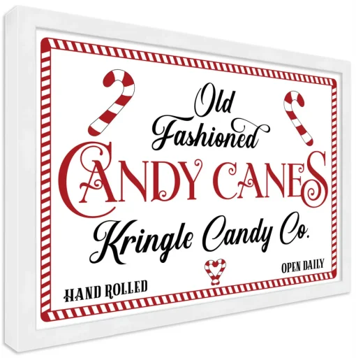 Old Fashioned Candy Canes Kringle Candy Co 13.5" x 19.5" Framed Christmas Wall Decor Sign Poster in a Natural Wooden Frame with UV Acrylic