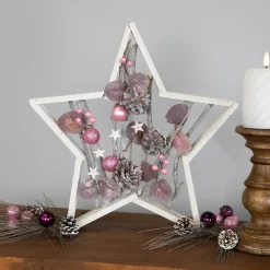 Ornaments and Pinecones Star-Shaped Birch Wood Christmas Decoration - 14.5"