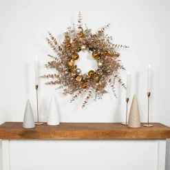 Ornaments, Holly and Berries Artificial Christmas Wreath - 30" - Gold and Copper Tone