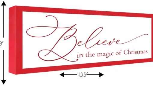 Oversize Believe in the Magic of Christmas 19" x 43.5" Framed Christmas Wall Decor Sign Poster in a Red Wooden Frame with UV Acrylic and Hangers