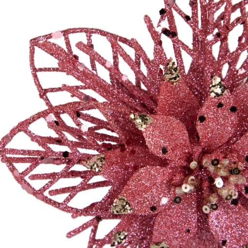 Pack of 4 Glittered Pink Poinsettia Christmas Ornaments 6"