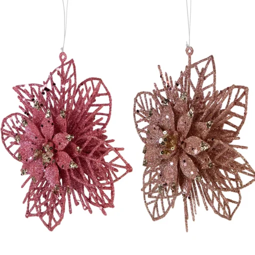 Pack of 4 Glittered Pink Poinsettia Christmas Ornaments 6"