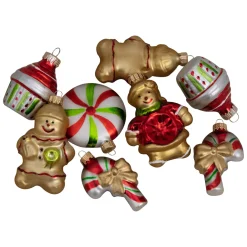 Pack of 8 Gold and Red Gingerbread Men with Sweet Treats Christmas Ornaments 3