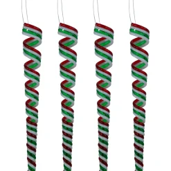 Pack of 4 Red, White and Green Candy Curls Christmas Ornaments 7"