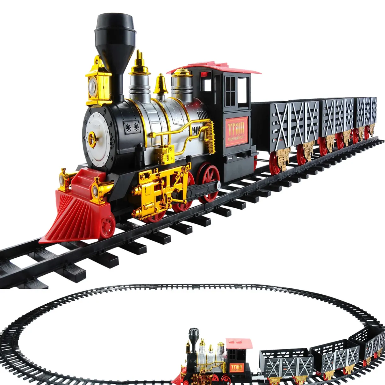 20pc Black and Red Battery Operated Classic Train Set 12"