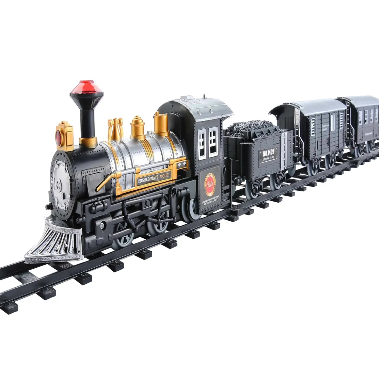 14pc Black Battery Operated Lighted and Animated Classic Train Set
