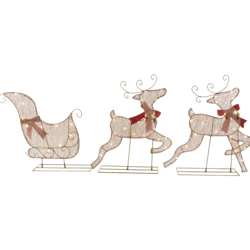 3pc LED Lighted Reindeer and Sleigh Outdoor Christmas Decoration