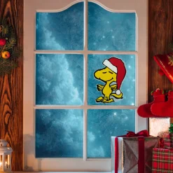 Peanuts Woodstock in Santa Hat Christmas Window Cling Decoration - 7"