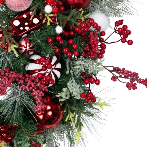 Peppermint Candy Artificial Pine Christmas Wreath - 42" - Unlit