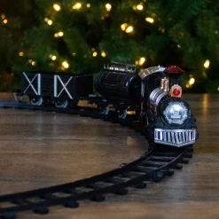 9-Piece Battery Operated Black and Silver Lighted & Animated Classic Train Set with Sound
