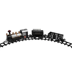 9-Piece Battery Operated Black and Silver Lighted & Animated Classic Train Set with Sound