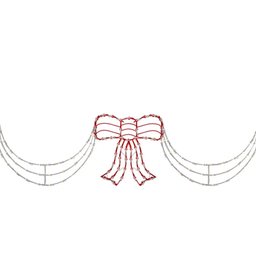 3-Piece Lighted Red and White Bow and Swag Christmas Decoration