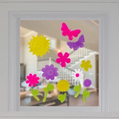 14-Piece Pink and Purple Flowers Spring Gel Window Clings