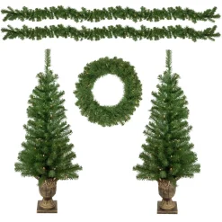 5-Piece Pre-Lit Artificial Wolcott Spruce Christmas Entryway Set