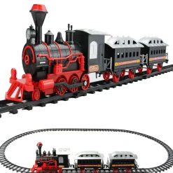 13-Piece Red and Black Battery Operated Lighted and Animated Train Set with Sound