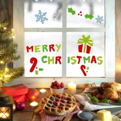 31-Piece Red and Green "Merry Christmas" Gel Christmas Window Clings