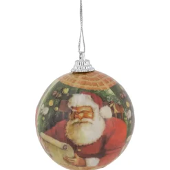 14-Piece Santa with List Decoupage Christmas Ball Ornament Set, 2.25