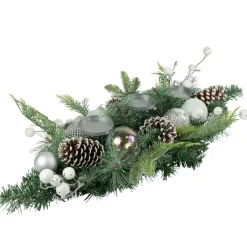 Pine and Berries Triple Candle Holder with Iridescent Christmas Ornaments - 32