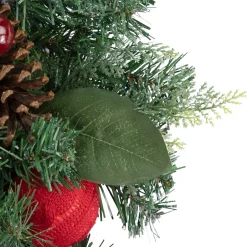 Pine Artificial Christmas Wreath with Bows and Plaid Ornaments - 24