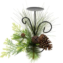 Pine Cones and Jingle Bell Christmas Pillar Candle Holder - 10"