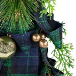 Pine, Jingle Bell and Plaid Ribbon Christmas Cone Tree - 18