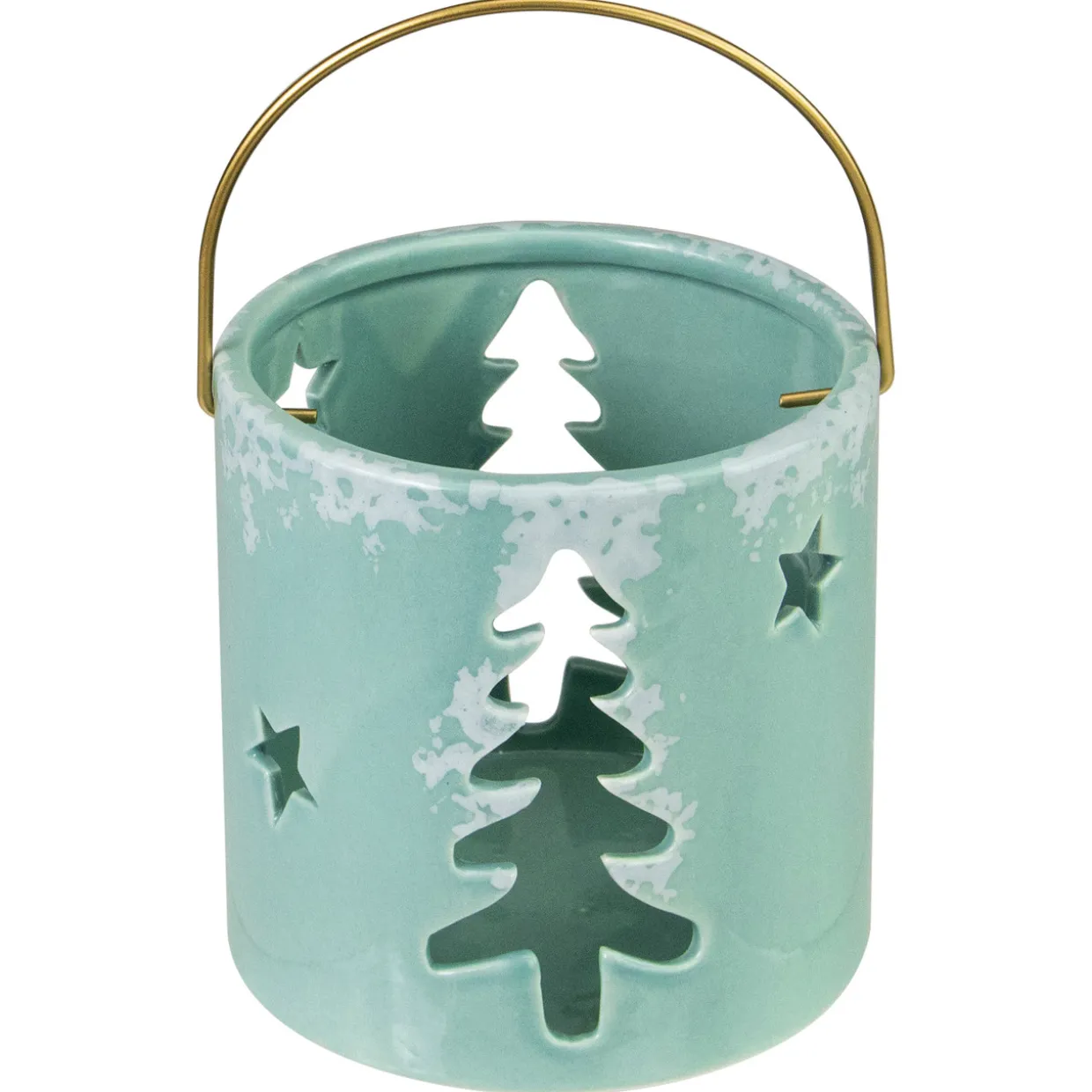 Pine Tree and Star Cutout Tea Light Christmas Candle Holder - 4.25" - Green