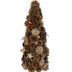 Pinecone, Berry and Star Cutouts Christmas Cone Tree Decoration - 17"