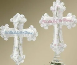 Pink "God Bless Baby's First Christmas" Cross Tree Topper