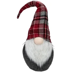 Plaid Bendable Hat Gnome Sitting Christmas Decoration - 25" - Red and Gray