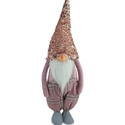 Plaid Christmas Gnome with Sequin Hat - 24" - Pink and Gray