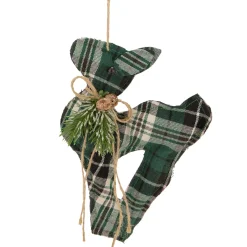Plaid Deer with Pine Christmas Ornament - 7.75" - Green