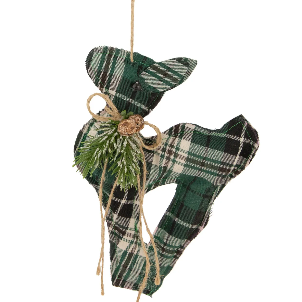 Plaid Deer with Pine Christmas Ornament - 7.75" - Green
