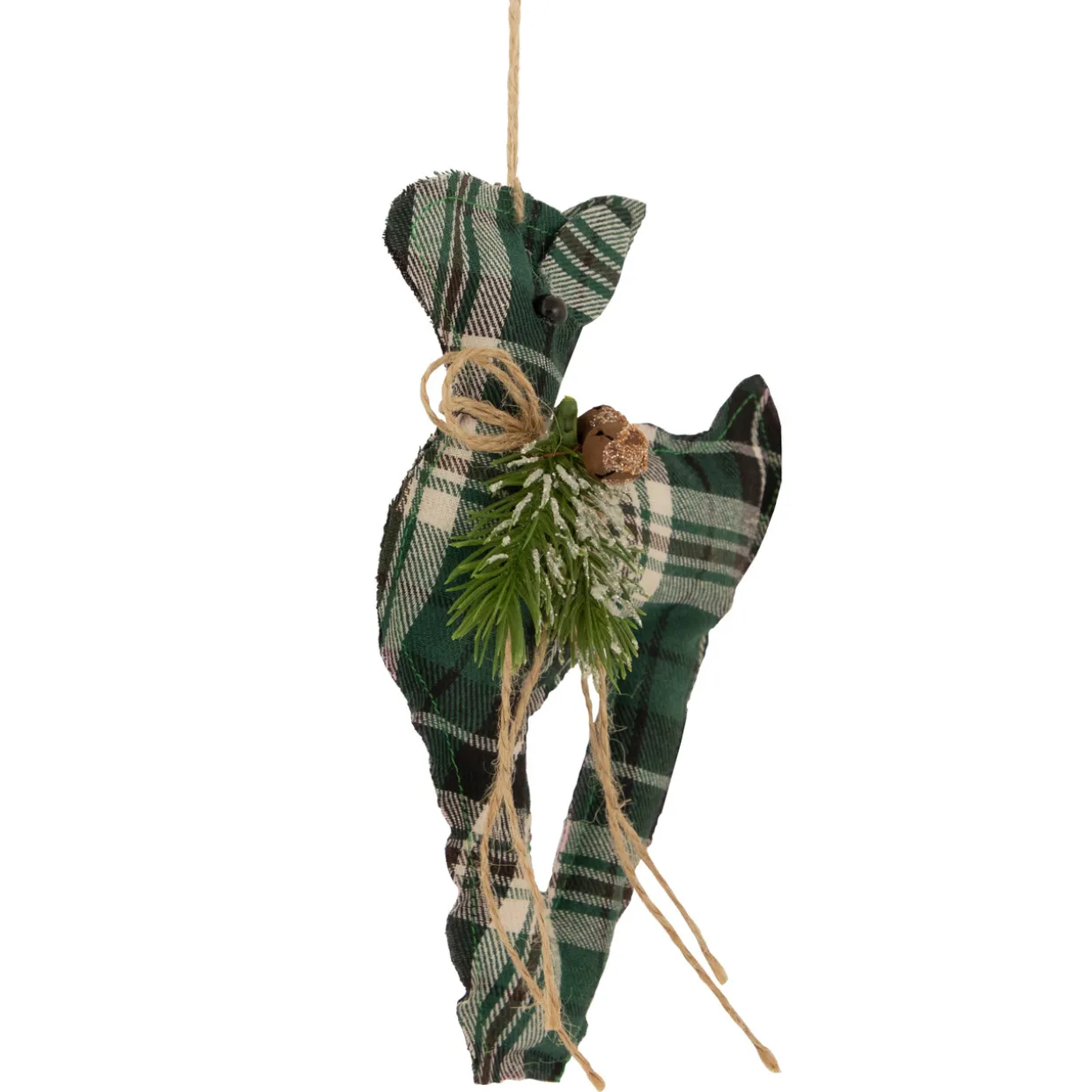 Plaid Deer with Pine Christmas Ornament - 7.75" - Green