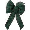 Plaid 6-Loop Christmas Bow Decoration - 9" x 14" - Black and Green