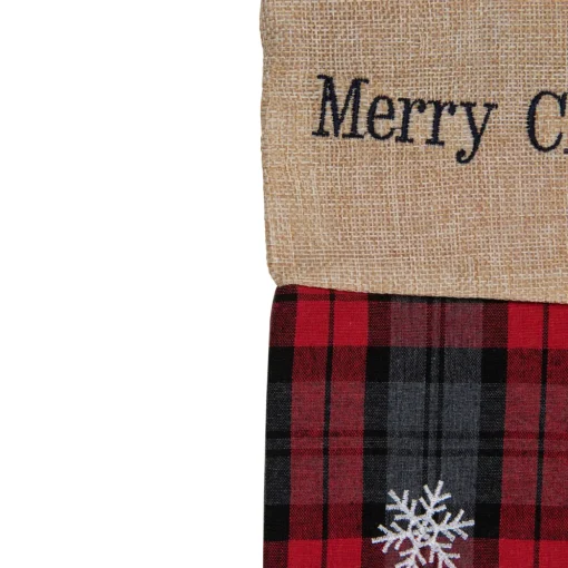 Plaid Merry Christmas Reindeer Stocking - 19" - Red and Green