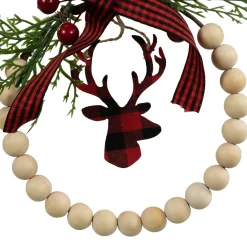 Plaid Reindeer with Pine and Berries Christmas Wreath Ornament - 7.5