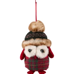 Plush Baby Owl in Plaid Christmas Ornament - 7"