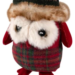 Plush Baby Owl in Plaid Christmas Ornament - 7