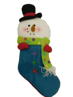 Plush Blue & White Glitter Felt Snowman Christmas Holiday Stocking Snow Man