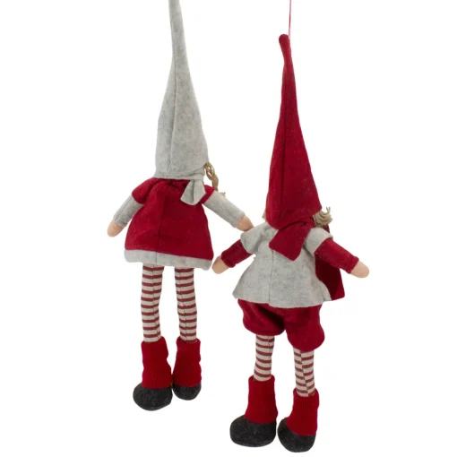 Plush Boy and Girl Sitting Christmas Figures - 19" - Red and Beige - Set of 2