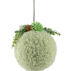 Plush Christmas Ball Ornament with Winter Foliage - 4" - Green