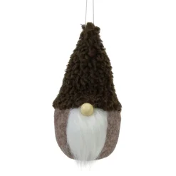 Plush Fleece Gnome Head Hanging Christmas Ornament - 7" - Brown